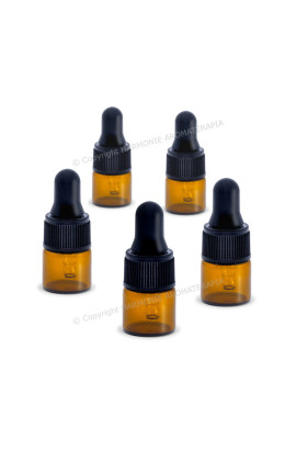 Frasco 1ml - vidro âmbar - com bulbo e cânula - 5 unidades