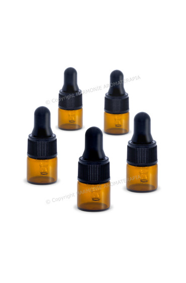 Frasco 1ml - vidro âmbar - com bulbo e cânula - 5 unidades